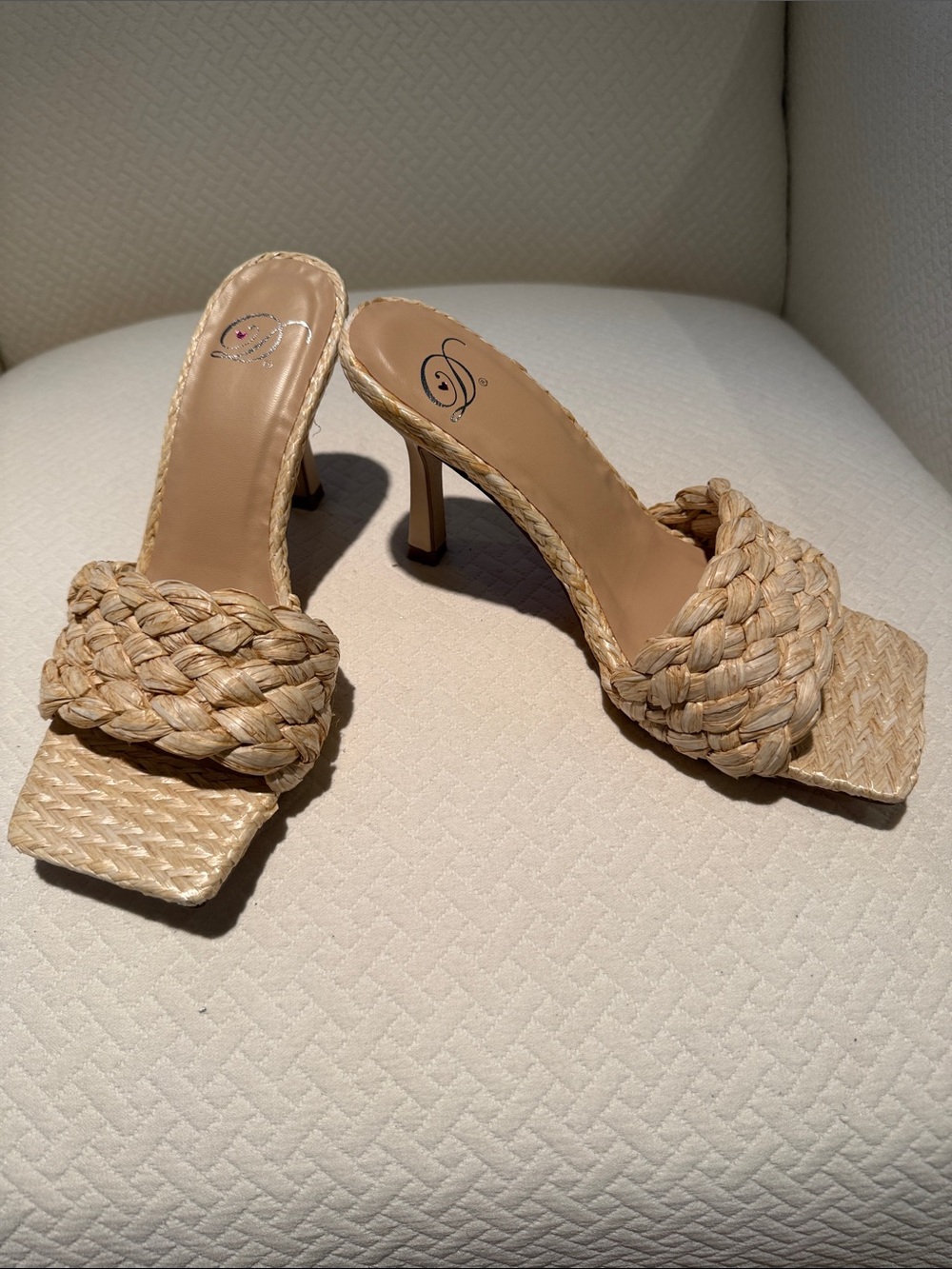 Delicious Braided Square-Toe Mule Heels - Natural